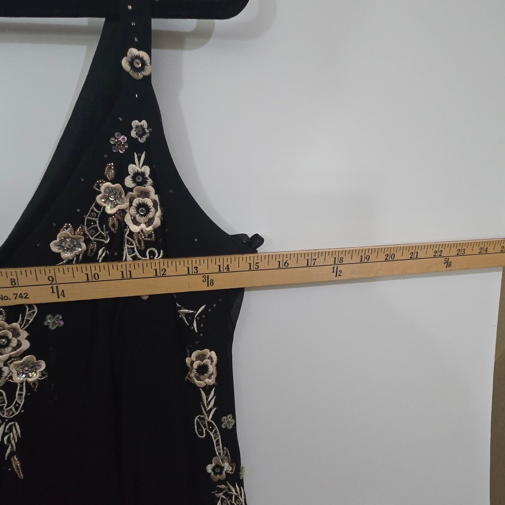 R&M Richards Gown Women 18W Black Floral Beaded Sequin Mesh Formal Evening Dress - Picture 7 of 9